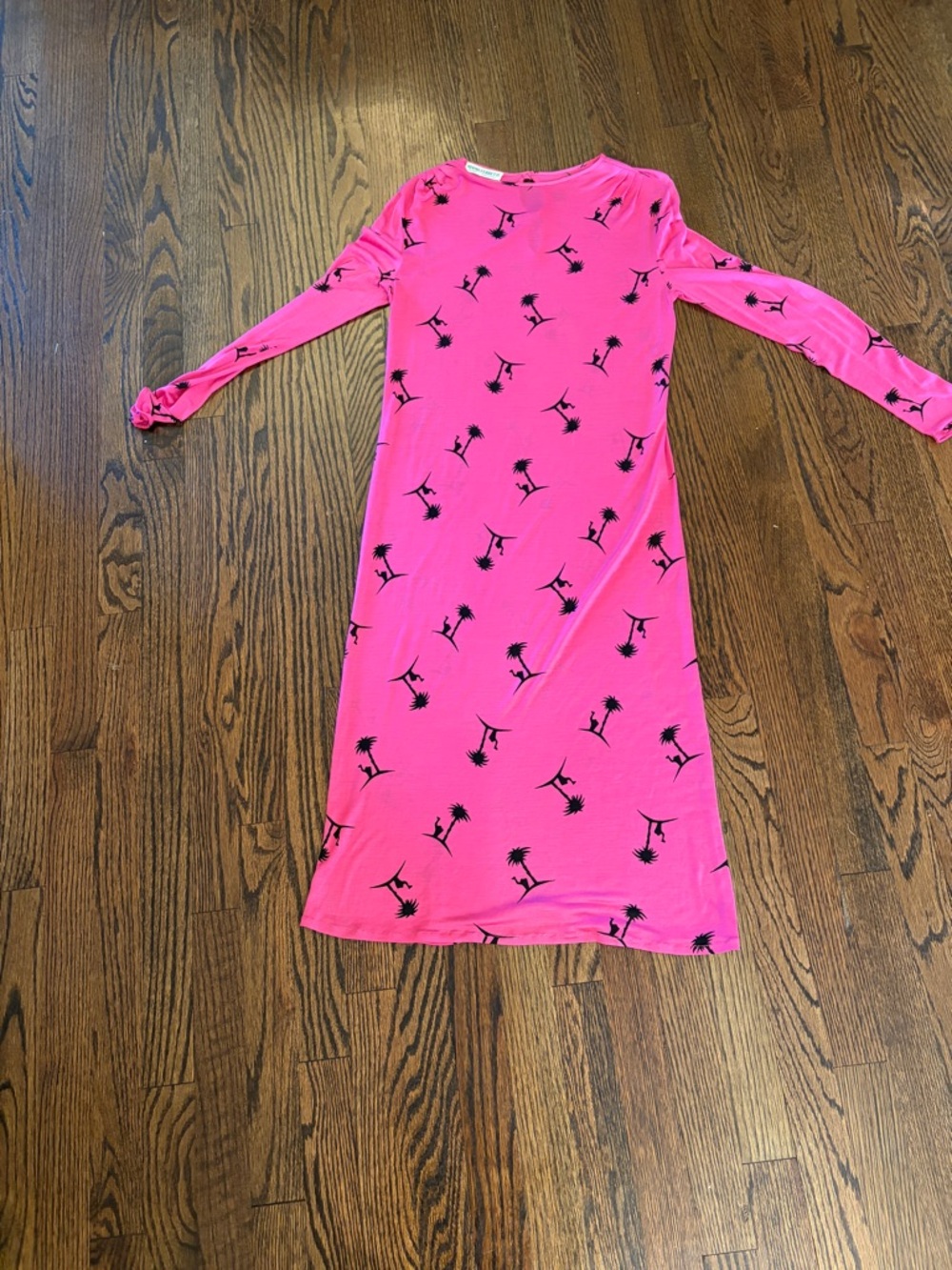 Mimmo Ferretti pink maxi dress with black palm tree print